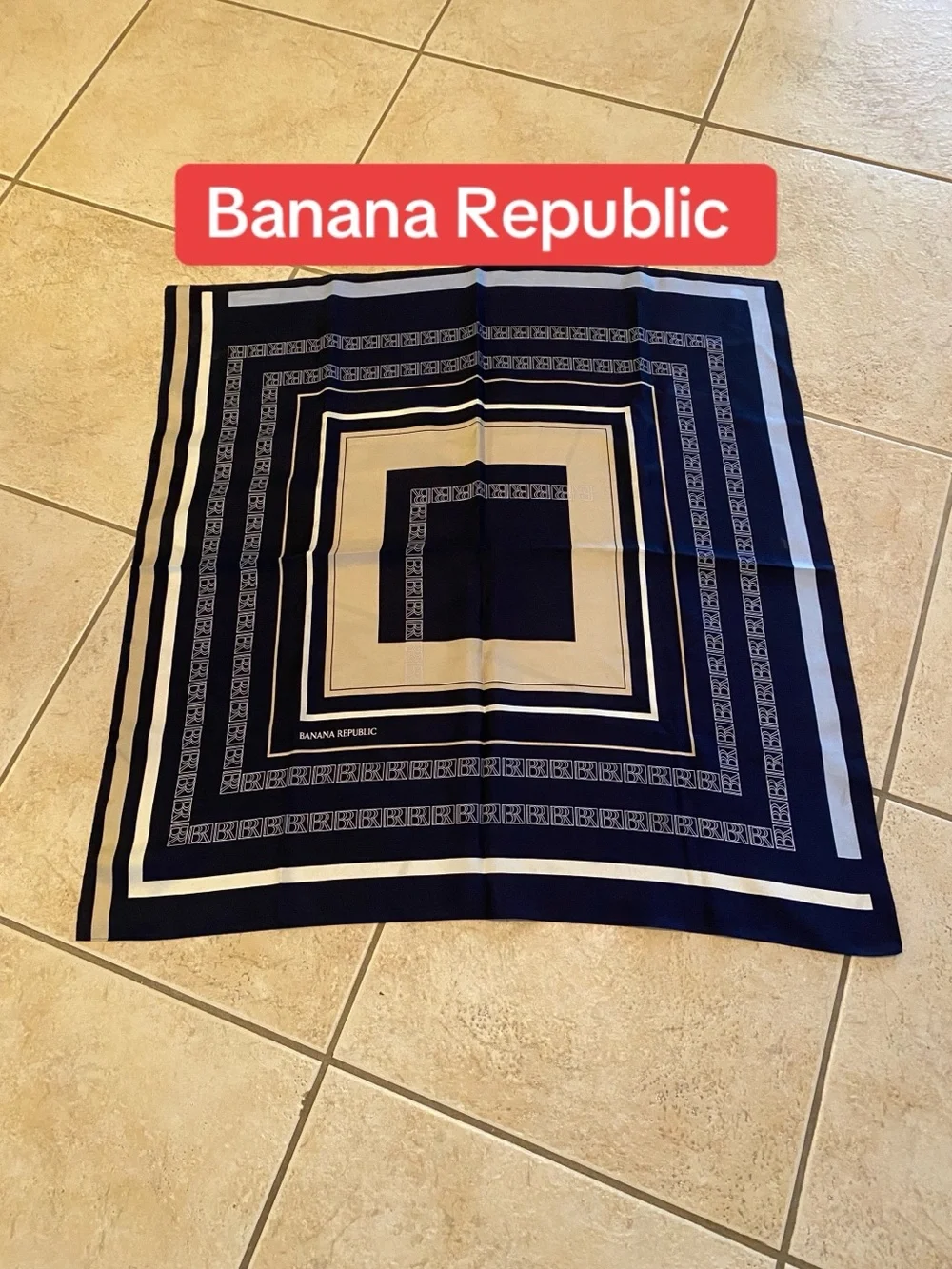 Banana Republic Navy and Cream Geometric Silk Scarf